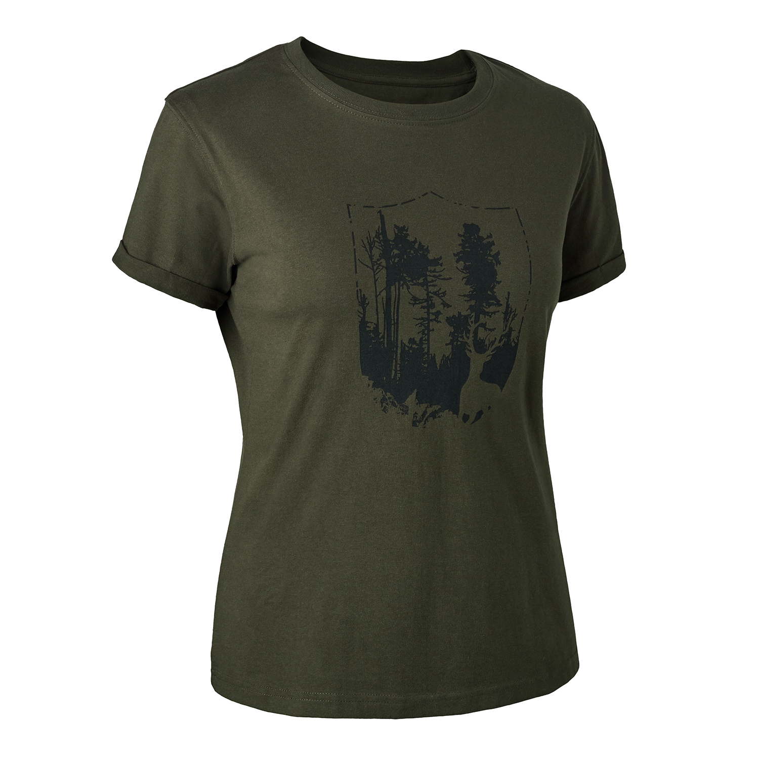 Lady T-shirt med Deerhunter skjold - Bark Green - 44 thumbnail