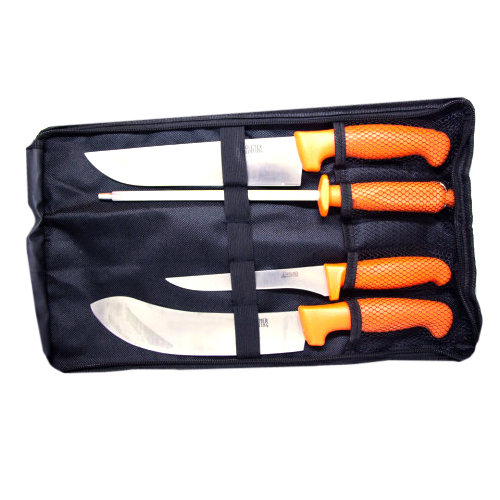 Slagtersæt orange håndtag 3 knive og 1 slibeværktøj thumbnail